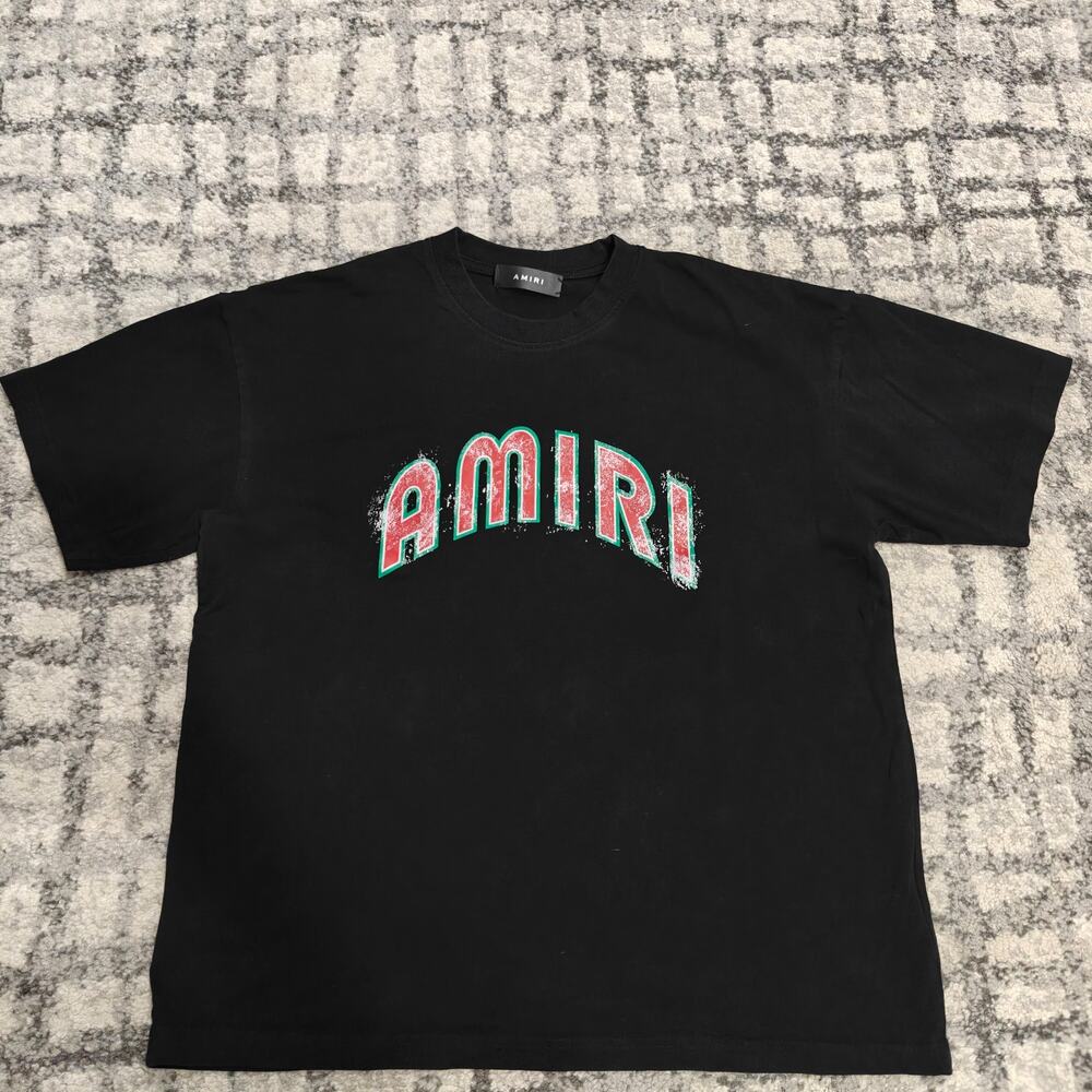 AMIRI Cherub Arch Logo T-Shirt Mens XL Black Short Sleeve Graphic Tee Luxury